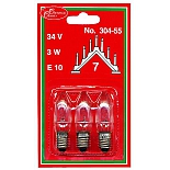 Запасные лампочки 3 штуки для рождественской горки, напр. 34V, мощность 3W, цоколь Е10, арт. 304-55